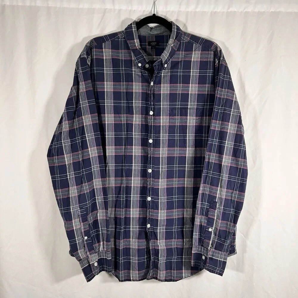 J. Crew Dress Shirt XL Blue Plaid Button Up Long Sleeve Tartan 100% Cotton